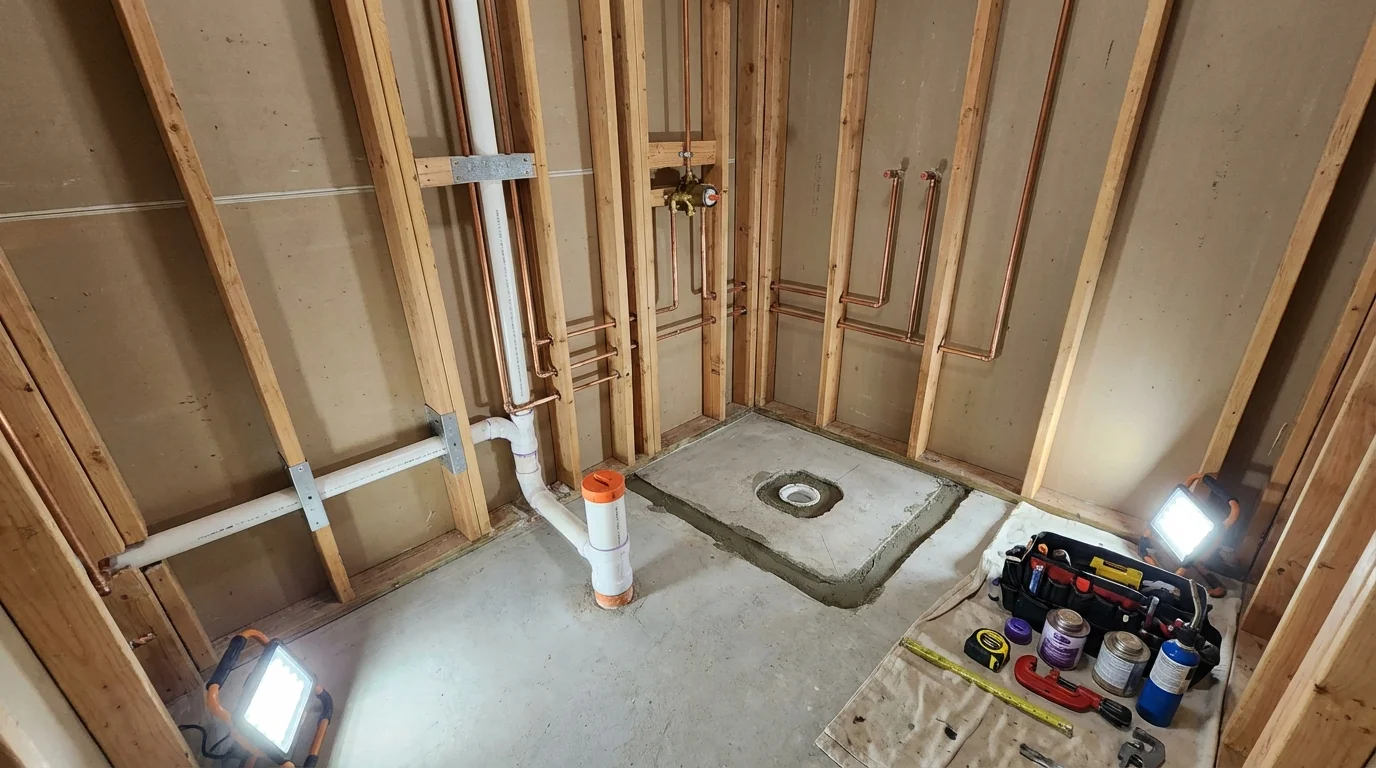 Bathroom rough-in plumbing during remodel by Johns Plumbing LLC in Williamsport
