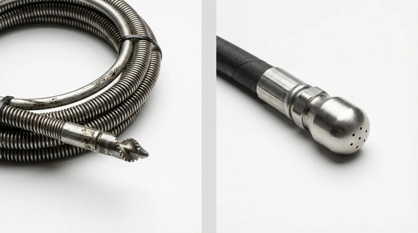 Drain snake cable and hydro jetting nozzle used for drain cleaning in Williamsport, IN