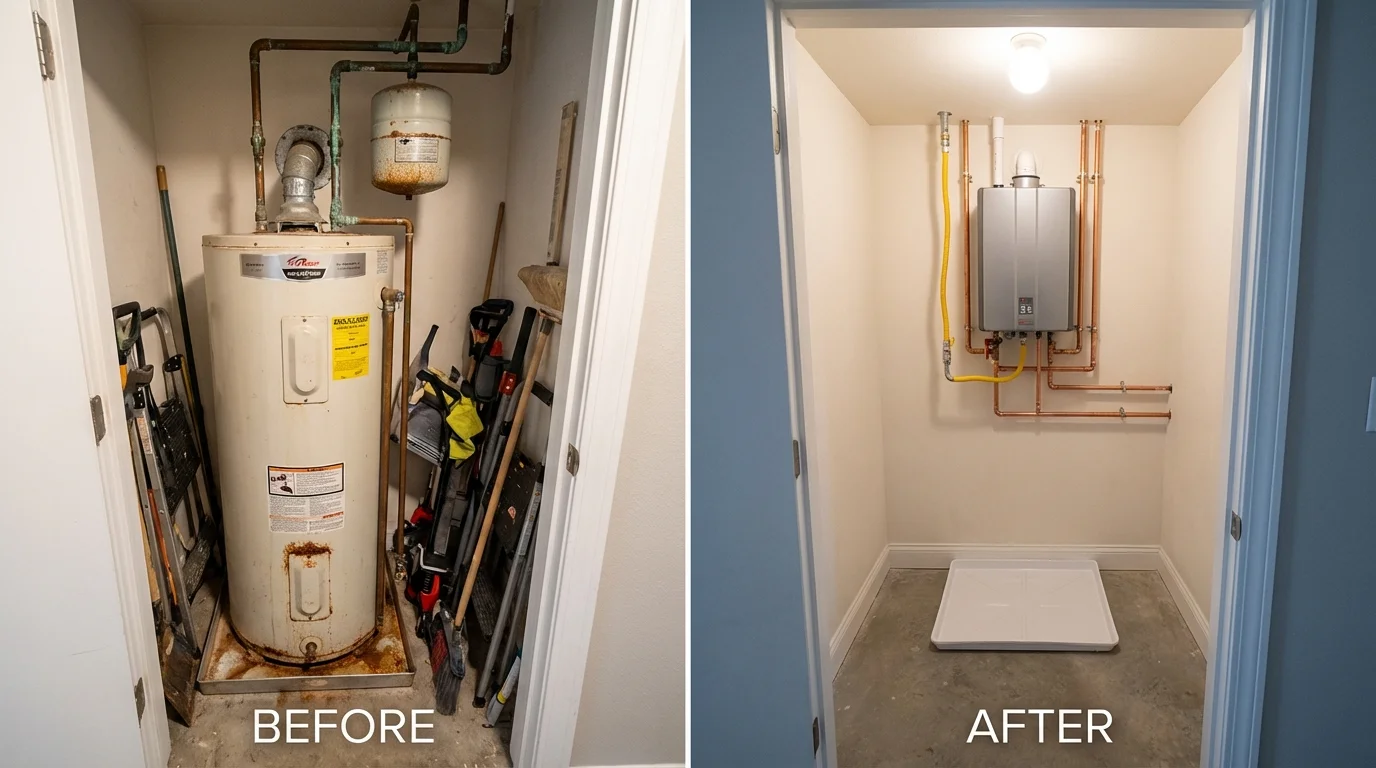 Tank water heater versus wall-mounted tankless unit comparison for Williamsport, IN homeowners